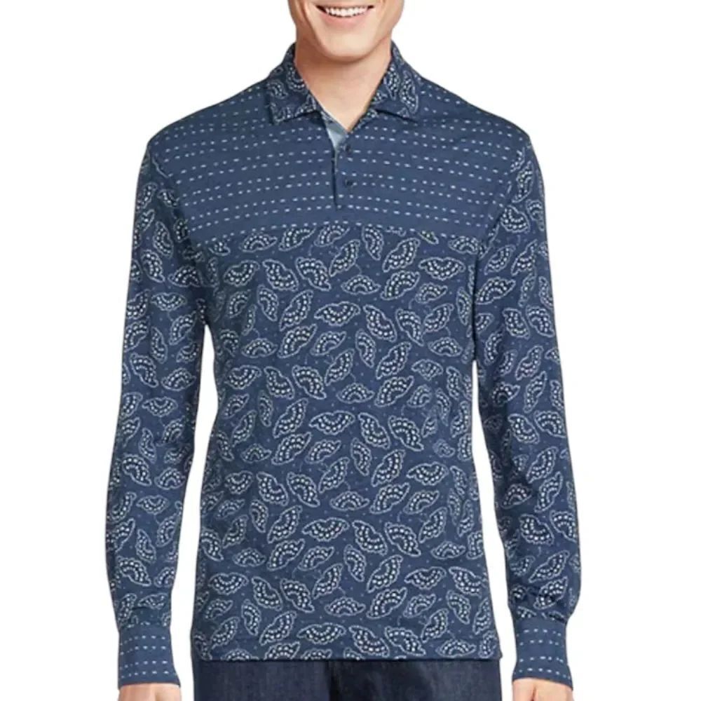 Cremieux Blue Label Kyoto Collection Color Block Print Long Sleeve Jersey Polo